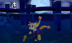 Size: 3000x1783 | Tagged: safe, artist:fetchbeer, clothes, drowning, guybrush threepwood, idol, monkey island, murray, night, ponified, skull, statue, underwater