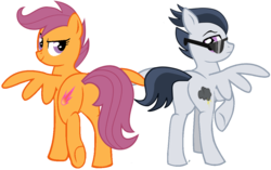 Size: 1174x735 | Tagged: safe, artist:dreamcasterpegasus, rumble, scootaloo, g4, butt, female, male, older, plot, plot pair, ship:rumbloo, shipping, simple background, straight, sunglasses, transparent background