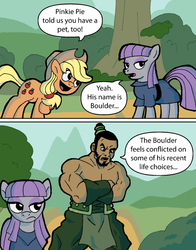 Size: 1311x1675 | Tagged: safe, artist:thetitan99, applejack, maud pie, g4, maud pie (episode), avatar the last airbender, comic, crossover, pun, the boulder