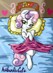 Size: 2550x3507 | Tagged: safe, artist:anibaruthecat, sweetie belle, pony, unicorn, g4, bed, bedroom eyes, female, high res, looking at you, pillow, solo