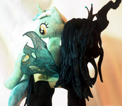 Size: 2307x2000 | Tagged: safe, artist:whiteheather, lyra heartstrings, queen chrysalis, g4, high res, irl, photo, plushie