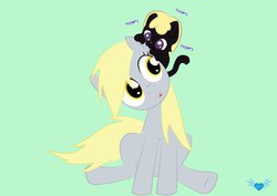 Size: 1063x751 | Tagged: safe, artist:twilightsparklerr, derpy hooves, cat, pegasus, pony, g4, female, mare, nom, simple background