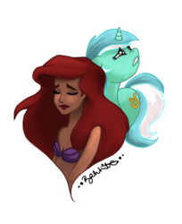 Size: 1564x1912 | Tagged: safe, artist:honeyblossomflower95, lyra heartstrings, g4, ariel, crossover, disney, human lovers, simple background, the little mermaid, transparent background