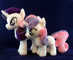 Size: 1860x1536 | Tagged: safe, artist:whiteheather, rarity, sweetie belle, g4, irl, photo, plushie