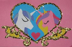 Size: 900x586 | Tagged: safe, artist:whiteheather, princess cadance, shining armor, g4, card, female, heart, male, straight