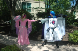Size: 3008x2000 | Tagged: safe, artist:whiteheather, princess cadance, shining armor, human, g4, armor, chainmail, convention, cosplay, everfree northwest, everfree northwest 2012, high res, irl, irl human, photo