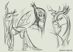 Size: 1000x717 | Tagged: safe, artist:egophiliac, queen chrysalis, changeling, changeling queen, human, slice of pony life, g4, female, humanized, sketch