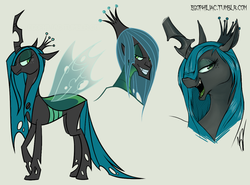 Size: 1000x740 | Tagged: safe, artist:egophiliac, queen chrysalis, changeling, changeling queen, human, slice of pony life, g4, bust, female, gray background, humanized, looking back, multeity, simple background