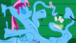 Size: 11200x6400 | Tagged: safe, artist:parclytaxel, oc, oc only, oc:parcly taxel, alicorn, goo pony, original species, pony, .svg available, absurd resolution, alicorn oc, chemistry, condenser, female, flask, heating, mare, melting, sauna, science, solo, surreal, tentacles, test tube, thermocouple, vector