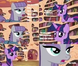 Size: 972x823 | Tagged: safe, maud pie, twilight sparkle, alicorn, pony, g4, maud pie (episode), female, mare, maud being maud, snickers, twilight sparkle (alicorn), you're not you when you're hungry