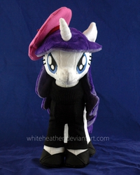 Size: 1404x1755 | Tagged: safe, artist:whiteheather, rarity, g4, beatnik rarity, beret, clothes, hat, irl, photo, plushie, sweater