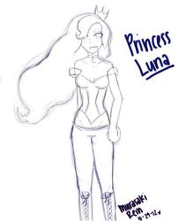 Size: 665x789 | Tagged: safe, artist:murasakirein, princess luna, human, g4, female, humanized, monochrome, solo