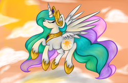 Size: 2150x1400 | Tagged: safe, artist:cooler94961, princess celestia, g4, eyes closed, female, flying, solo