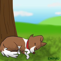 Size: 1000x1000 | Tagged: safe, artist:empyu, winona, dog, g4, female, sleeping, solo