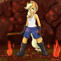 Size: 1000x1000 | Tagged: safe, artist:empyu, applejack, earth pony, anthro, g4, somepony to watch over me, female, fireproof boots, solo, wifebeater