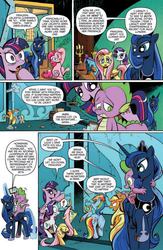 Size: 636x978 | Tagged: safe, artist:andypriceart, idw, official comic, applejack, fluttershy, pinkie pie, princess luna, rainbow dash, rarity, spike, twilight sparkle, alicorn, dragon, earth pony, pegasus, pony, unicorn, g4, spoiler:comic, spoiler:comic17, comic, dragons riding ponies, female, hoof shoes, idw advertisement, male, mane six, mare, preview, riding, speech bubble, spike riding luna, spikelove, twilight sparkle (alicorn)