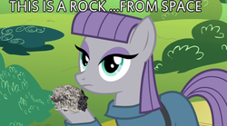 Size: 976x544 | Tagged: safe, edit, edited screencap, screencap, maud pie, g4, maud pie (episode), caption, female, image macro, mars rock, meme, meteor, rock, solo