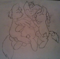 Size: 241x239 | Tagged: safe, artist:kitsamoon, oc, oc only, earth pony, pegasus, pony, unicorn, sketch, sleepover, traditional art