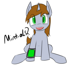 Size: 3000x2560 | Tagged: safe, artist:erthilo, oc, oc only, oc:littlepip, pony, unicorn, fallout equestria, comic, fanfic, fanfic art, female, high res, hooves, horn, mare, mint-als, open mouth, party time mintals, pipbuck, simple background, sitting, smiling, solo, teeth, transparent background