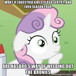 Size: 500x500 | Tagged: safe, flash sentry, sweetie belle, equestria girls, g4, season 4, background pony strikes again, conspiracy sweetie belle, drama, duckery in the description, equestria girls drama, exploitable meme, female, meme, op is a duck, op is trying to start shit, solo