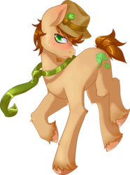 Size: 1024x1375 | Tagged: safe, artist:pyoo-kee-pony, oc, oc only, dark skyes, hat, irish, lucky, solo, trilby, unshorn fetlocks