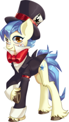 Size: 1024x1806 | Tagged: source needed, useless source url, safe, artist:pyoo-kee-pony, oc, oc only, earth pony, pony, bandage, bruised, dark skyes, hat, simple background, solo, top hat, transparent background, trickstar, unshorn fetlocks