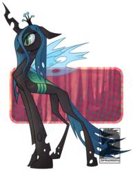 Size: 800x1018 | Tagged: dead source, safe, artist:chubby-kirin, queen chrysalis, changeling, changeling queen, g4, crown, female, jewelry, quadrupedal, regalia, simple background, solo, transparent background