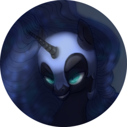 Size: 1628x1628 | Tagged: safe, artist:wolfiedrawie, nightmare moon, pony, g4, bust, button, female, portrait, solo