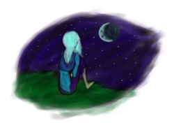 Size: 1280x914 | Tagged: safe, artist:someonewithj, trixie, human, g4, barefoot, feet, female, humanized, moon, solo