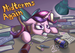 Size: 2100x1500 | Tagged: safe, artist:flavinbagel, princess cadance, g4, energy drink, female, red bull, solo, studying, teen princess cadance, textbooks