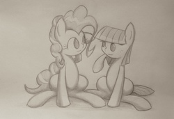 Size: 1000x683 | Tagged: artist needed, safe, pinkie pie, g4, maud pie (episode), monochrome, sketch, traditional art