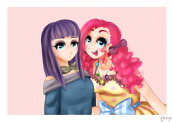 Size: 2300x1624 | Tagged: safe, artist:cosmicponye, maud pie, pinkie pie, human, g4, duo, humanized