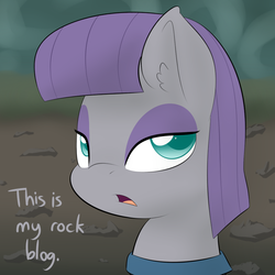 Size: 900x900 | Tagged: safe, artist:lamia, maud pie, g4, maud pie (episode), ask, blog, female, looking at you, maud on the farm, open mouth, rock, solo, tumblr