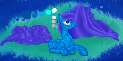 Size: 2000x1000 | Tagged: safe, artist:drakmire, princess luna, alicorn, pony, g4, abstract background, female, folded wings, lying down, mare, prone, solo, wings