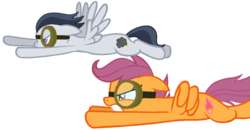 Size: 1186x616 | Tagged: safe, artist:dreamcasterpegasus, rumble, scootaloo, pegasus, pony, g4, female, flying, goggles, male, mare, older, older rumble, older scootaloo, race, ship:rumbloo, shipping, simple background, stallion, straight, transparent background