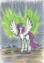 Size: 2452x3476 | Tagged: safe, artist:zubias, oc, oc only, alicorn, pony, fallout equestria, alicorn oc, high res, solo, traditional art