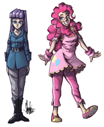 Size: 700x854 | Tagged: safe, artist:theartrix, maud pie, pinkie pie, human, g4, maud pie (episode), clothes, humanized, simple background, transparent background