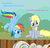 Size: 899x857 | Tagged: safe, artist:fonypan, derpy hooves, dinky hooves, rainbow dash, pegasus, pony, g4, dialogue, dinkybuse, duo, duo female, equestria's best mother, equestria's worst mother, female, flying lesson, implied death, implied dinky, mare, this will end in tears, this will end in tears and/or death, we are going to hell