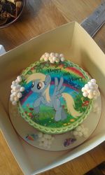 Size: 575x960 | Tagged: safe, derpy hooves, rainbow dash, twilight sparkle, pegasus, pony, g4, birthday cake, cake, female, food art, irl, mare, photo, photography
