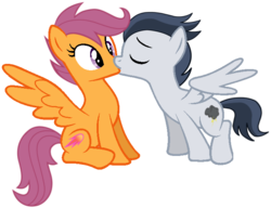 Size: 712x547 | Tagged: source needed, useless source url, safe, artist:dreamcasterpegasus, rumble, scootaloo, pegasus, pony, g4, cute, cutealoo, daaaaaaaaaaaw, duo, female, kiss on the lips, kissing, male, older, rumblebetes, ship:rumbloo, shipping, shocked, simple background, straight, surprise kiss, surprised, transparent background, wingboner