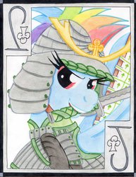 Size: 785x1018 | Tagged: safe, artist:the1king, rainbow dash, g4, female, katana, playing card, samurai, solo, sword, weapon