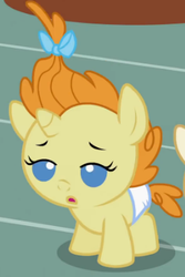 Size: 264x396 | Tagged: safe, screencap, pumpkin cake, pony, baby cakes, g4, :o, baby, baby eyes, baby pony, cute, diaper, diapered, diapered filly, female, filly, lidded eyes, one month old filly, sleepy, solo, tired, white diaper