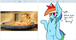 Size: 510x270 | Tagged: safe, applejack, rainbow dash, derpibooru, g4, exploitable meme, fake juxtaposition win, meme, meta