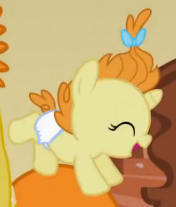 Size: 176x207 | Tagged: safe, screencap, pumpkin cake, pony, baby cakes, g4, baby, baby pony, cute, diaper, diapered, diapered filly, eyes closed, female, filly, happy, happy baby, jumping, one month old filly, open mouth, playful, smiling, solo, white diaper