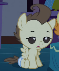 Size: 213x257 | Tagged: safe, screencap, pound cake, pony, baby cakes, g4, baby, baby pony, colt, cute, diaper, diapered, diapered colt, male, one month old colt, sitting, sleepy, sleepy eyes, solo, tired, white diaper