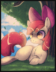 Size: 500x640 | Tagged: safe, artist:cappydarn, apple bloom, g4, female, solo, tree