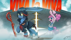 Size: 1280x720 | Tagged: safe, artist:cybertoaster, pinkie pie, oc, g4, askviva, kill la kill, mako mankanshoku, ryuko matoi, scissor blade, tumblr, viva