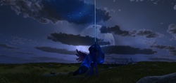 Size: 3846x1824 | Tagged: safe, artist:tahublade7, princess luna, g4, 3d, daz studio, female, field, magic, moon, night, solo