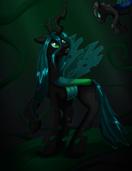 Size: 1233x1596 | Tagged: safe, artist:dreamerswork, queen chrysalis, changeling, changeling queen, g4, crown, cuteling, fangs, jewelry, mommy chrissy, regalia, transparent wings, wings