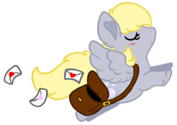 Size: 500x354 | Tagged: safe, artist:codtier, derpy hooves, pegasus, pony, g4, chibi, female, flying, mail, mailbag, mare, solo